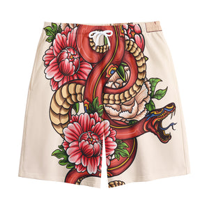 Japanese Snake Tattoo Print Cotton Shorts