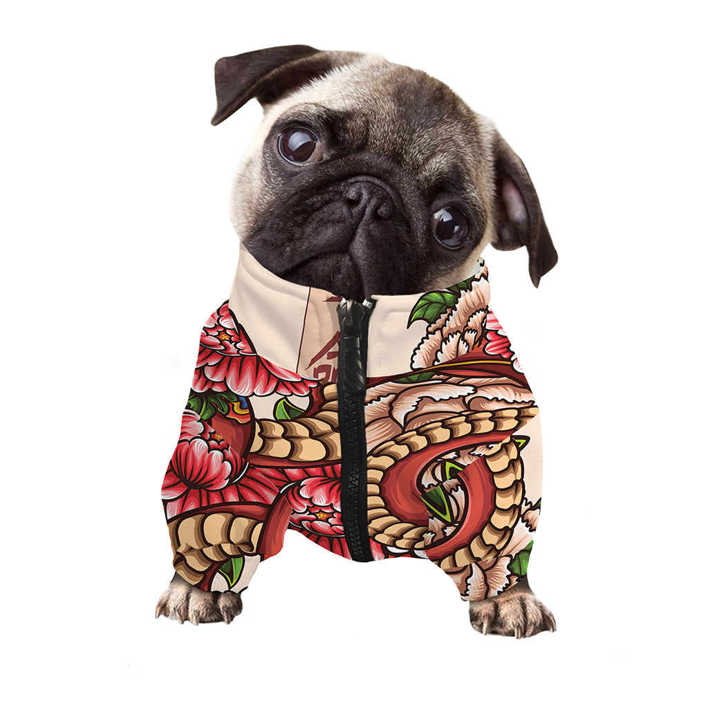 Japanese Snake Tattoo Print Dog Zip Up Jacket