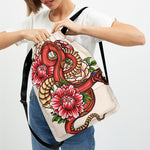 Japanese Snake Tattoo Print Drawstring Backpack