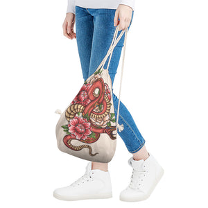 Japanese Snake Tattoo Print Drawstring Bag