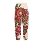 Japanese Snake Tattoo Print Fleece Lined Knit Pants