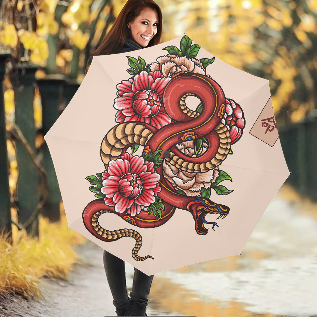 Japanese Snake Tattoo Print Foldable Umbrella