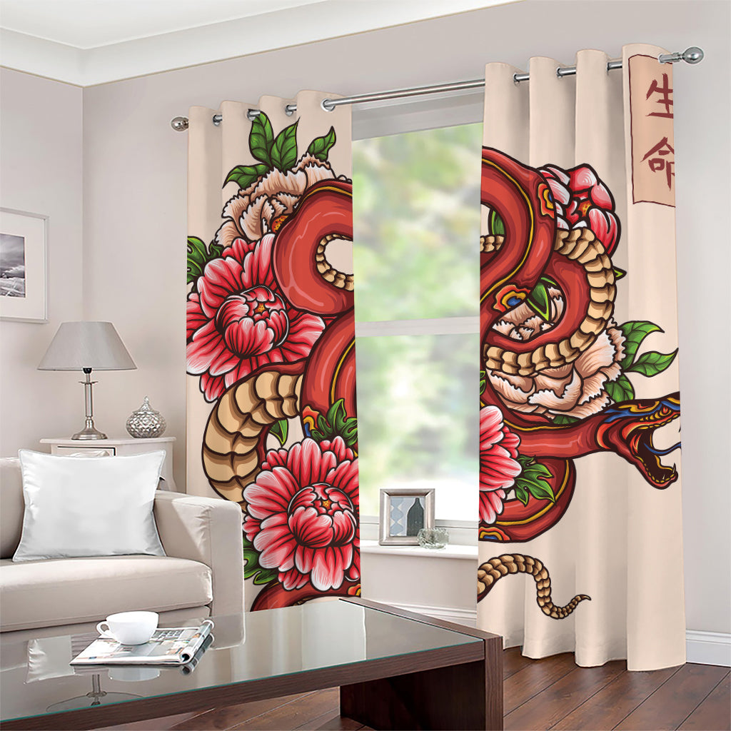 Japanese Snake Tattoo Print Grommet Curtains