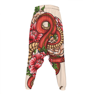 Japanese Snake Tattoo Print Hammer Pants