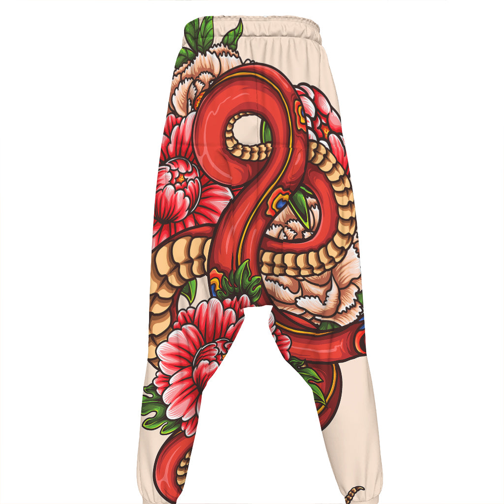 Japanese Snake Tattoo Print Hammer Pants