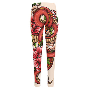 Japanese Snake Tattoo Print High-Waisted Pocket Leggings