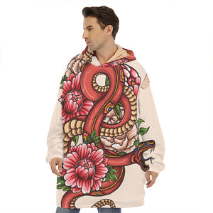 Japanese Snake Tattoo Print Hoodie Blanket