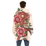 Japanese Snake Tattoo Print Hoodie Blanket