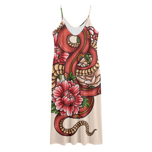 Japanese Snake Tattoo Print Jersey Midi Cami Dress