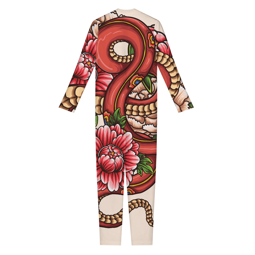 Japanese Snake Tattoo Print Jumpsuit