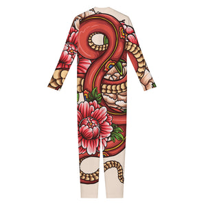 Japanese Snake Tattoo Print Jumpsuit