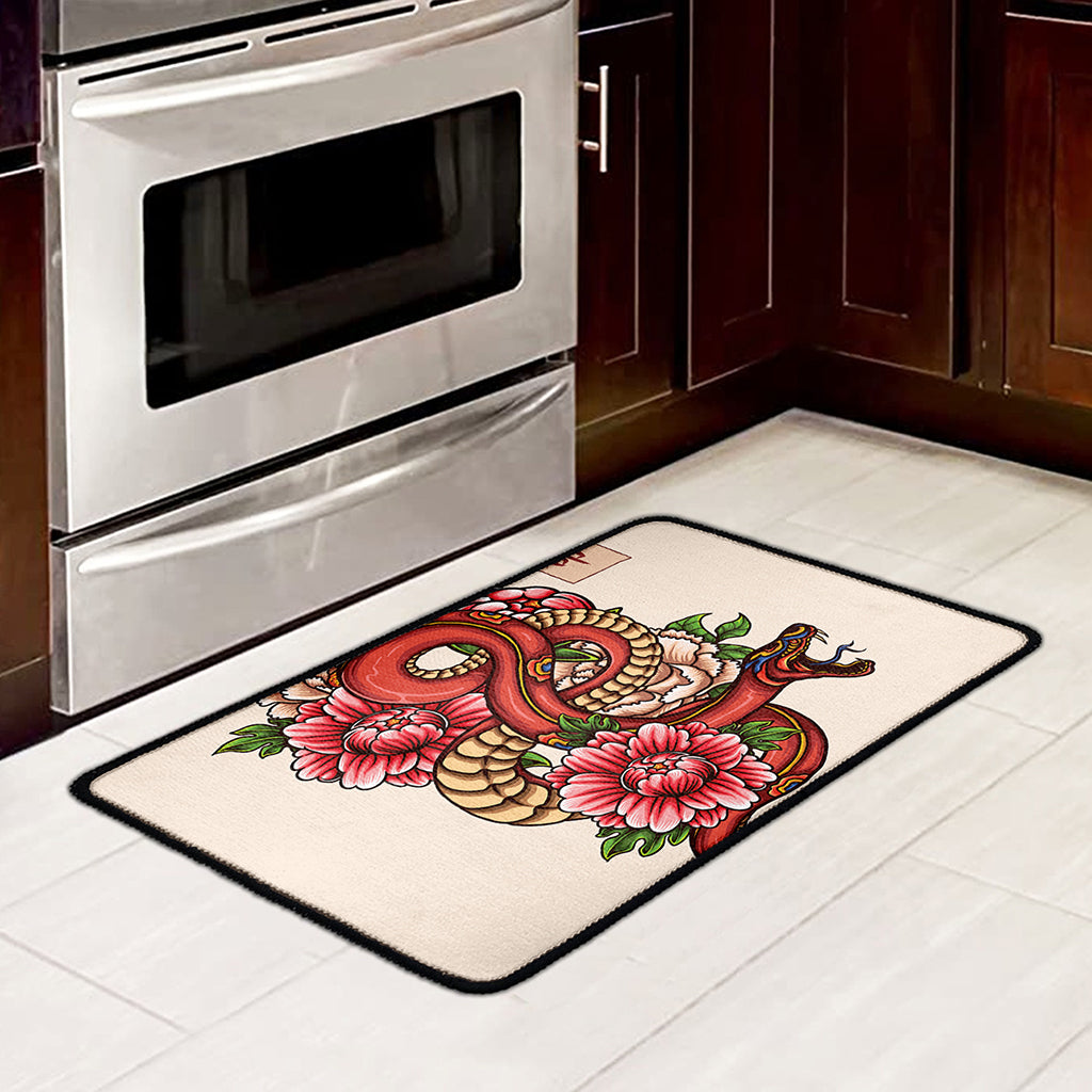 Japanese Snake Tattoo Print Kitchen Mat