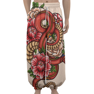 Japanese Snake Tattoo Print Lantern Pants