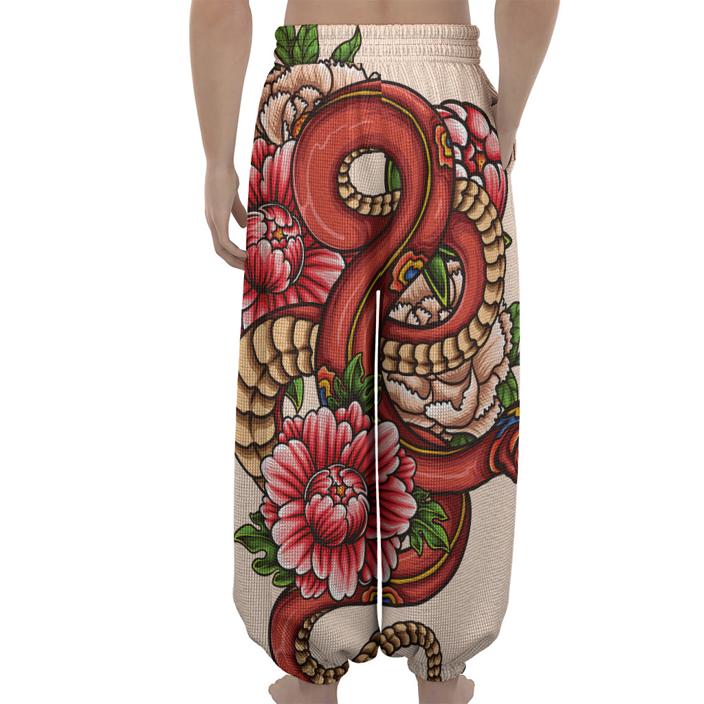 Japanese Snake Tattoo Print Lantern Pants