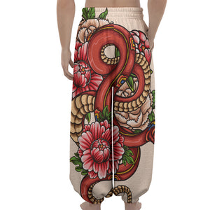 Japanese Snake Tattoo Print Lantern Pants