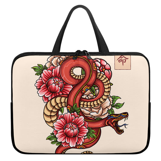 Japanese Snake Tattoo Print Laptop Sleeve With Handle