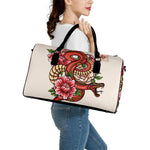 Japanese Snake Tattoo Print Leather Duffle Bag