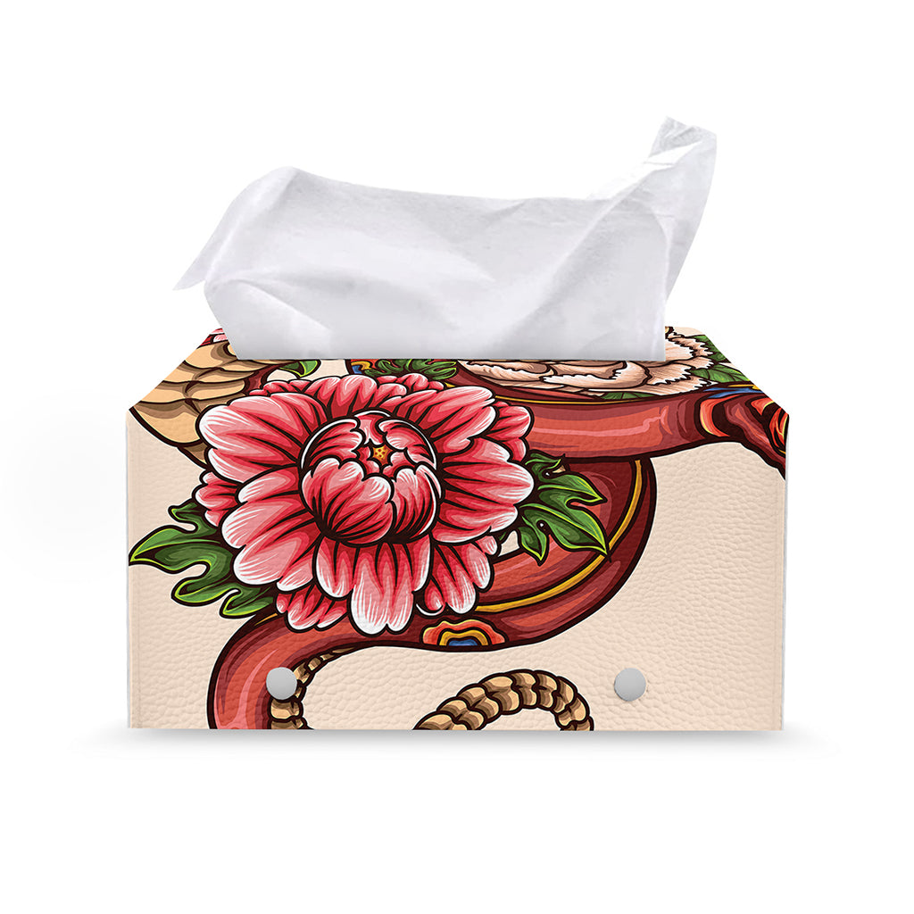 Japanese Snake Tattoo Print Leather Tissue Box Cover