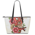 Japanese Snake Tattoo Print Leather Tote Bag With Zipper
