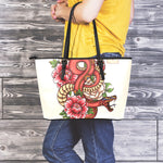 Japanese Snake Tattoo Print Leather Tote Bag