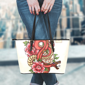 Japanese Snake Tattoo Print Leather Tote Bag