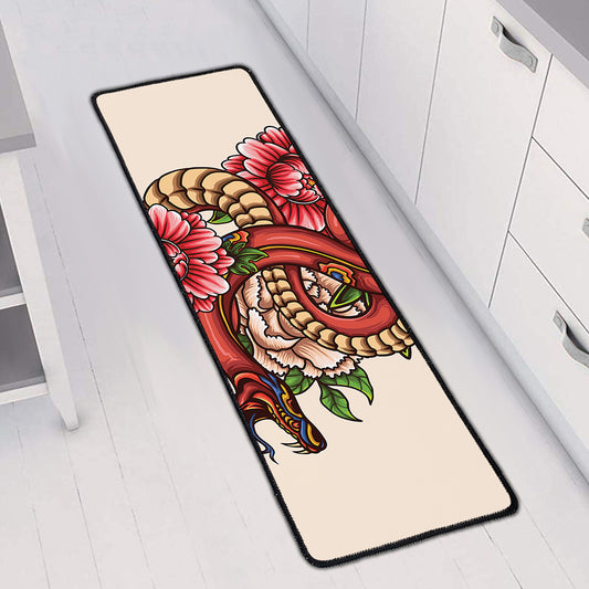 Japanese Snake Tattoo Print Long Kitchen Mat