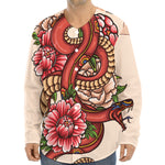 Japanese Snake Tattoo Print Long Sleeve Baseball Jersey