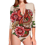 Japanese Snake Tattoo Print Long Sleeve Swimsuit