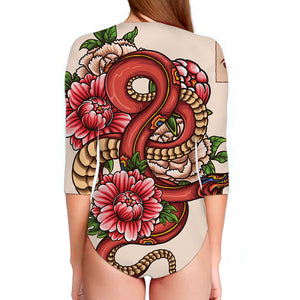 Japanese Snake Tattoo Print Long Sleeve Swimsuit