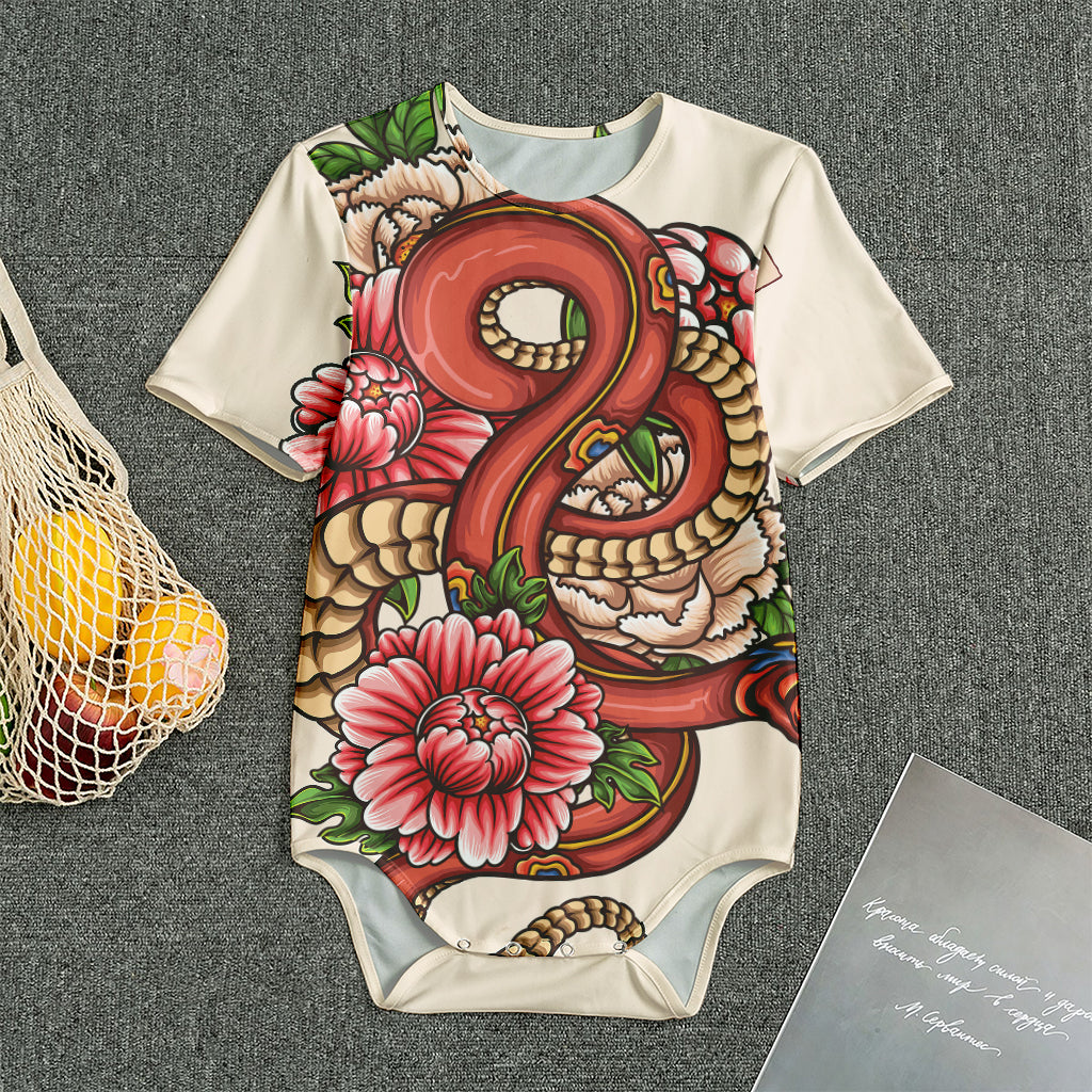 Japanese Snake Tattoo Print Men's Bodysuit