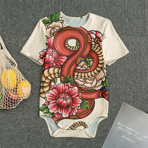 Japanese Snake Tattoo Print Men's Bodysuit