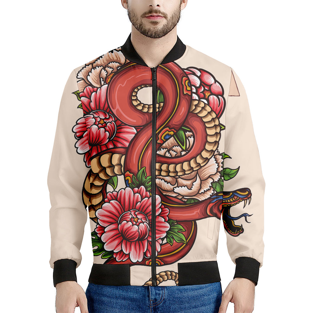 Japanese Snake Tattoo Print Men's Bomber Jacket