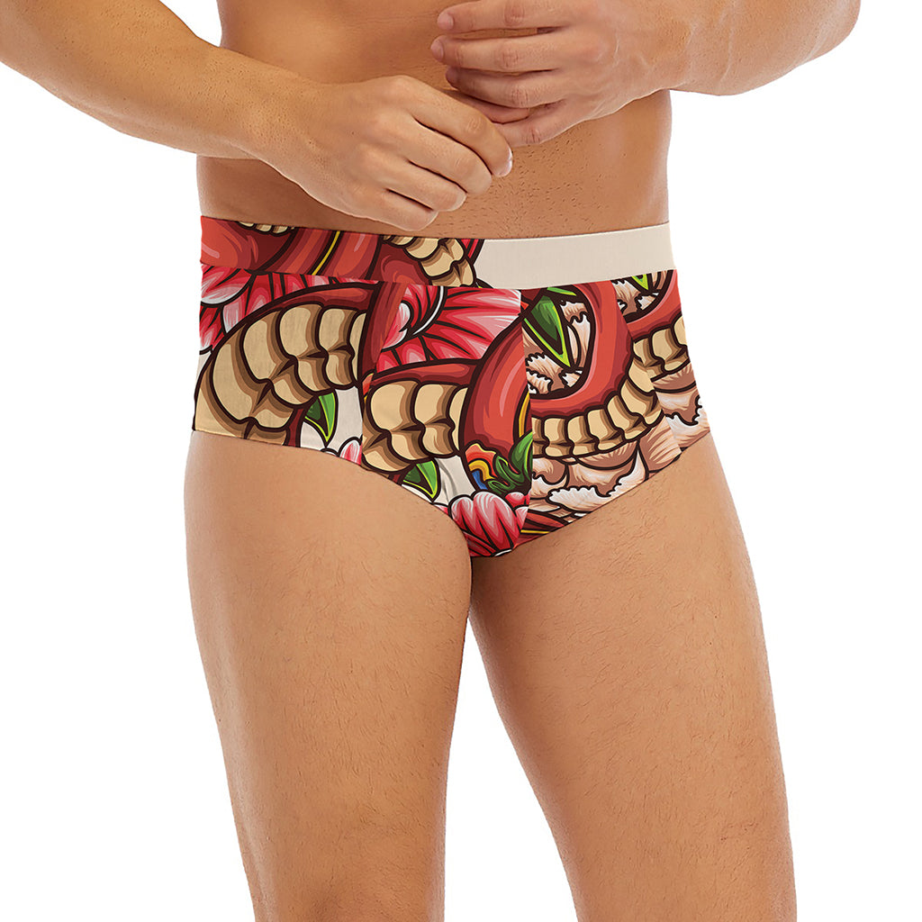 Japanese Snake Tattoo Print Men's Briefs