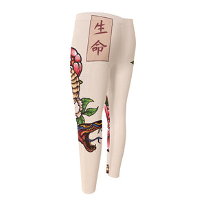 Japanese Snake Tattoo Print Men's Compression Pants