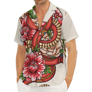 Japanese Snake Tattoo Print Men's Deep V-Neck Shirt