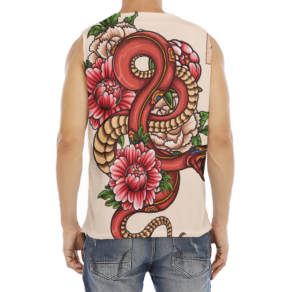 Japanese Snake Tattoo Print Men's Fitness Tank Top