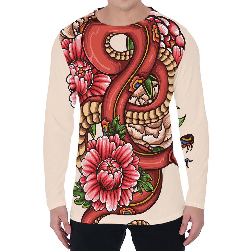 Japanese Snake Tattoo Print Men's Long Sleeve T-Shirt