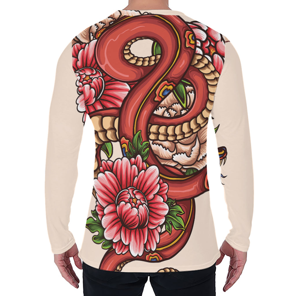 Japanese Snake Tattoo Print Men's Long Sleeve T-Shirt