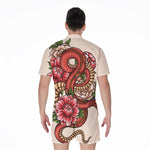 Japanese Snake Tattoo Print Men's Rompers