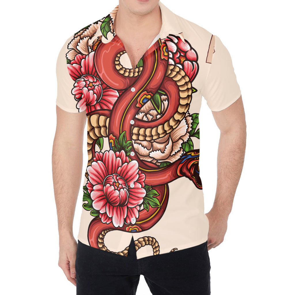 Japanese Snake Tattoo Print Men's Shirt