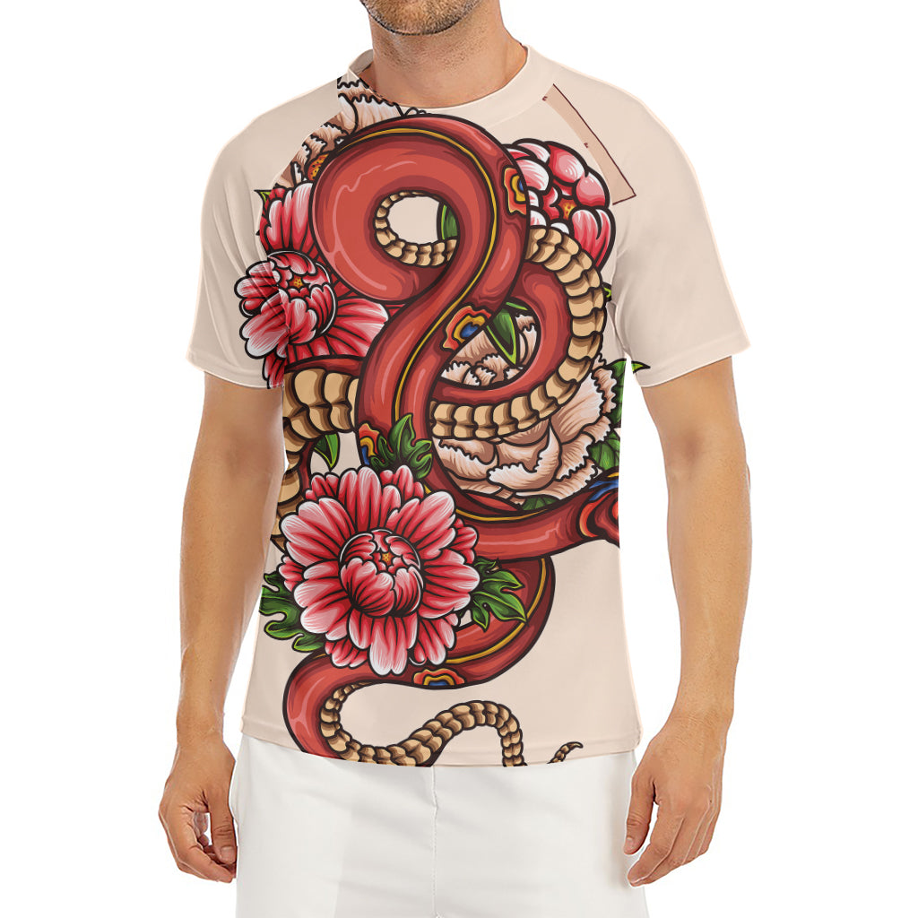 Japanese Snake Tattoo Print Men's Short Sleeve Rash Guard