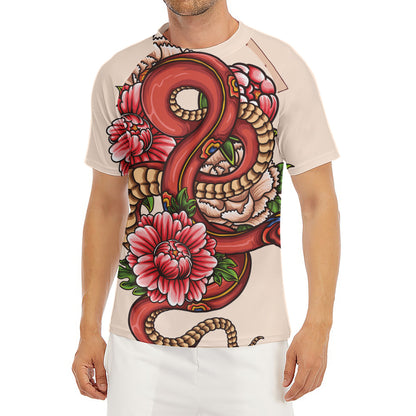 Japanese Snake Tattoo Print Men's Short Sleeve Rash Guard