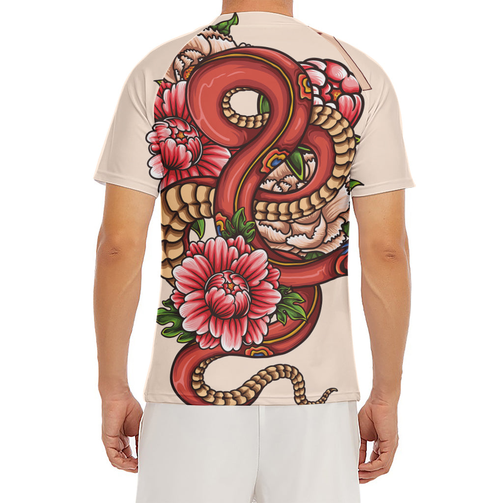 Japanese Snake Tattoo Print Men's Short Sleeve Rash Guard