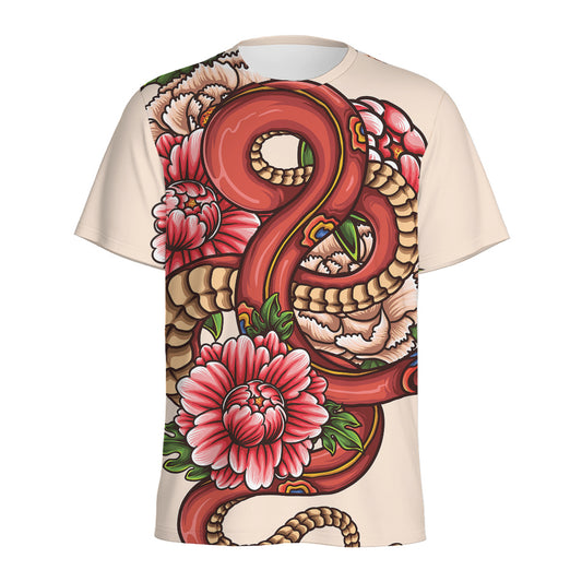 Japanese Snake Tattoo Print Men's Sports T-Shirt