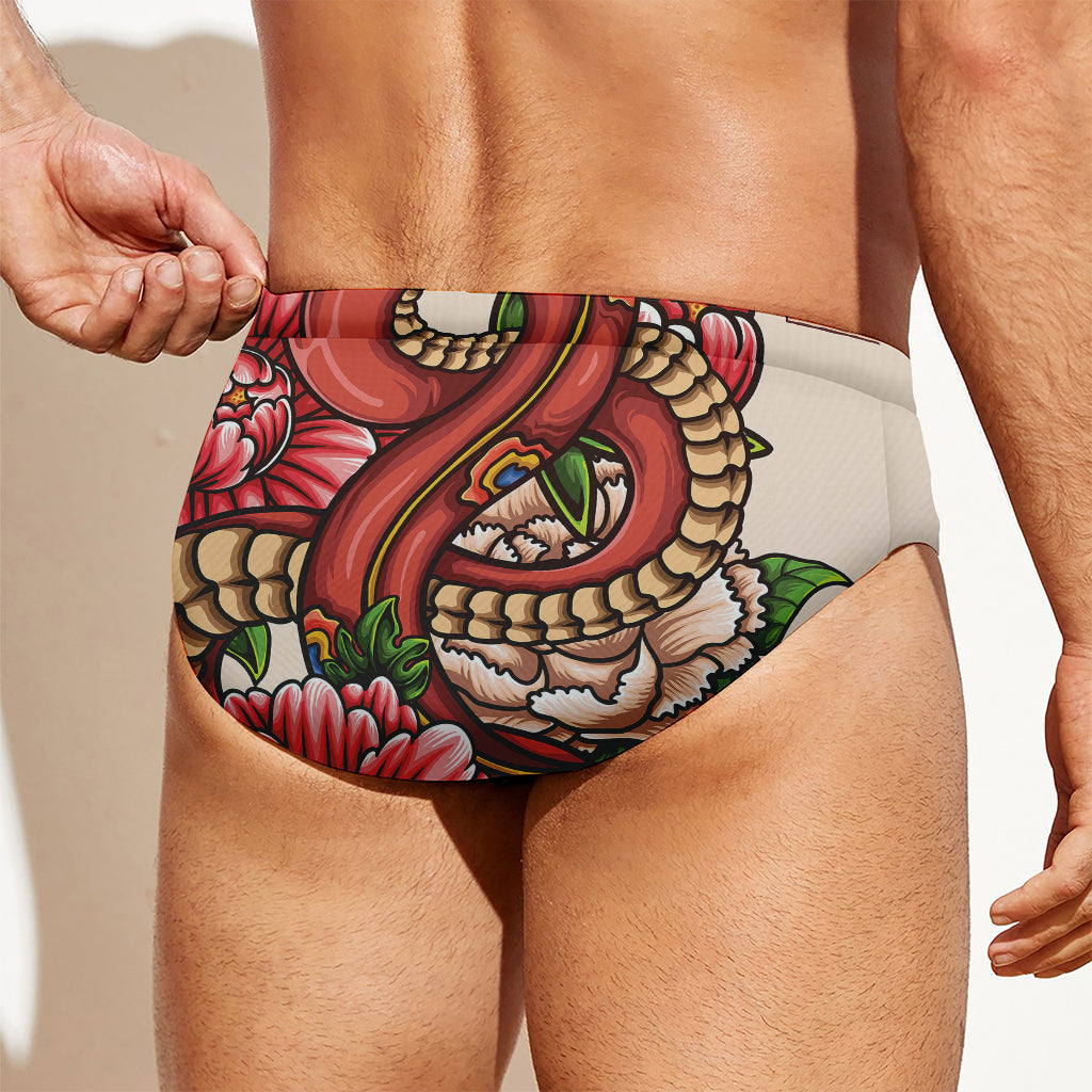 Japanese Snake Tattoo Print Men's Swim Briefs