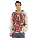 Japanese Snake Tattoo Print Men's Velvet Pullover Hoodie