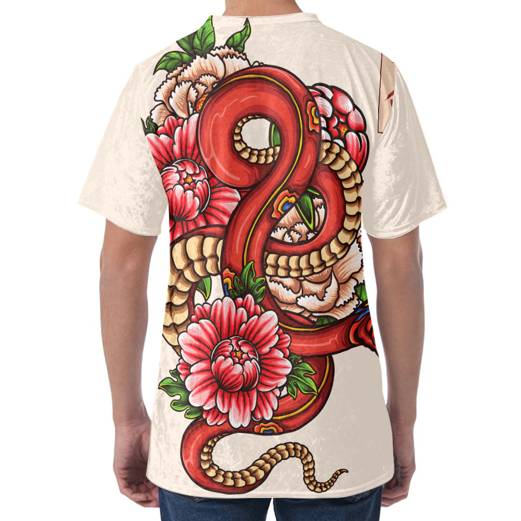 Japanese Snake Tattoo Print Men's Velvet T-Shirt