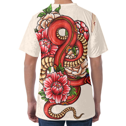 Japanese Snake Tattoo Print Men's Velvet T-Shirt