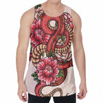 Japanese Snake Tattoo Print Men's Velvet Tank Top