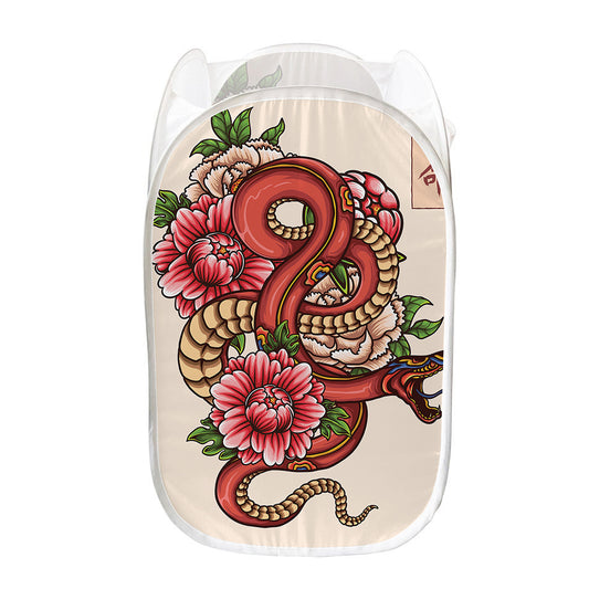 Japanese Snake Tattoo Print Mesh Laundry Hamper